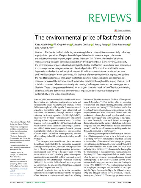 (PDF) The environmental price of fast fashion 